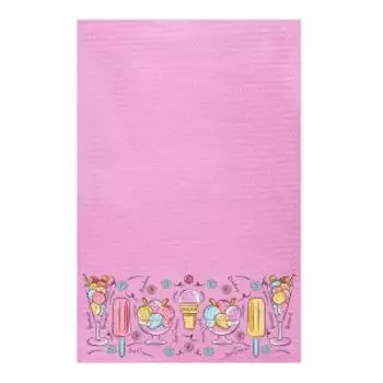 Полотенце вафельное Мороженое, 35х60 см, хлопок 230 г/м2, розовый, шелкография