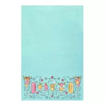 Полотенце вафельное Мороженое, 35х60 см, хлопок 230 г/м2, голубой, шелкография