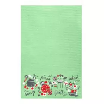 Полотенце вафельное Пицца, 35х60 см, хлопок 230 г/м2, салатовый, шелкография