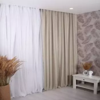 Портьера Mona Liza Трио, 200х270 см, жаккард, сине-бежевая, на шторной ленте