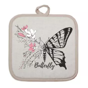 прихватка Бабочка, размер: 18х18см, плотность 160 г/м2, шелкография, 50% хлопок, 50% лён