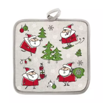 Прихватка Дед мороз, 18х18 см, хлопок/лен, шелкография