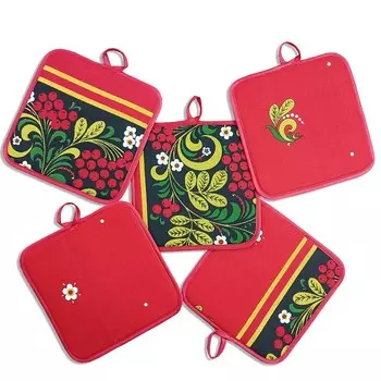 Прихватка Хохлома, 17х17 см, хлопок, в ассортименте