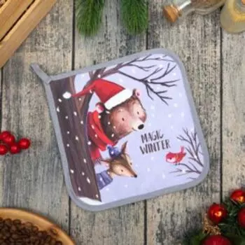 Прихватка Этель Magic winter, 19х19 см, саржа 190г/м2, голубой