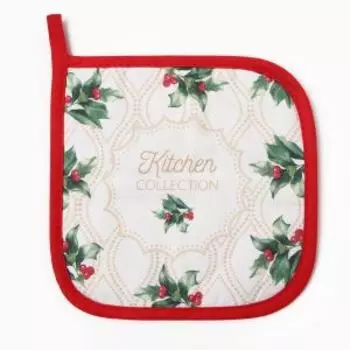 Прихватка Этель Сhristmas melody, 19х19 см, саржа 190г/м2, бежевый/красный