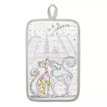 Прихватка Коты влюблённые, 14х22 см, хлопок, шелкография