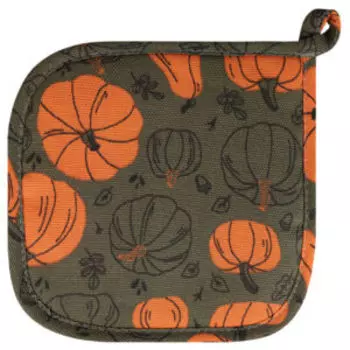 Прихватка кухонная Хаски Home Зеленая тыква, 18х18 см, рогожка