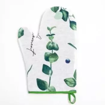 прихватка-рукавица ДОЛЯНА Eucalyptus, размер: 19х19см, цвет бел/зеленый, рогожка 164г/м2