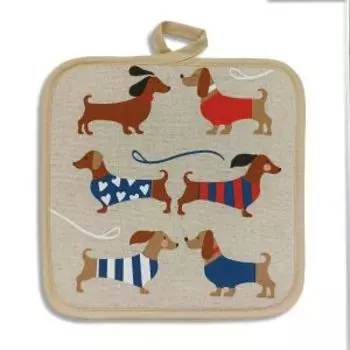 Прихватка Таксы в джемперах, 18х18 см, хлопок/лен