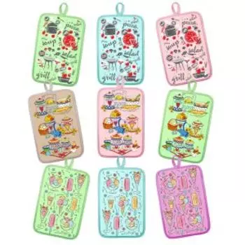 Прихватка вафельная, 14х22 см, 100% хлопок, шелкография, в ассортименте