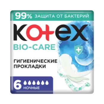 Прокладки гигиенические Kotex Био-кэа, ночные, 6 шт