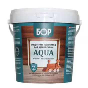 Пропитка водная лессирующая защитная Бор Aqua для древесины, бесцветная, 1 л, 0.9 кг
