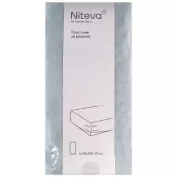Простыня на резинке Niteva, 1,5-сп, 90х200+25 см, поплин, серо-голубой