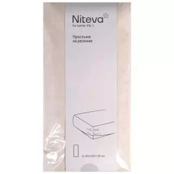 Простыня на резинке Niteva, 1,5-сп, 90х200+25 см, поплин, серо-бежевый