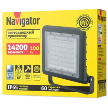 Прожектор светодиодный Navigator, 100 Вт, 6500К, IP65, черный