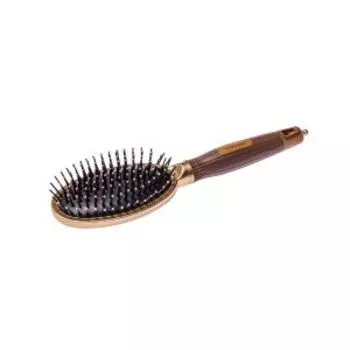 Расчёска для волос Kaizer массажная овальная, ручка резиновая, коричневый/золото