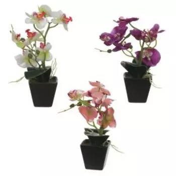 Растение искусственное Орхидея в черном горшке, 13х13х23 см, в ассортименте