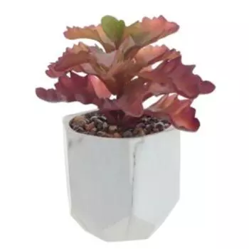 растение искусственное Суккулент розовый, в белом кашпо, узор мрамор, 13х11х15см