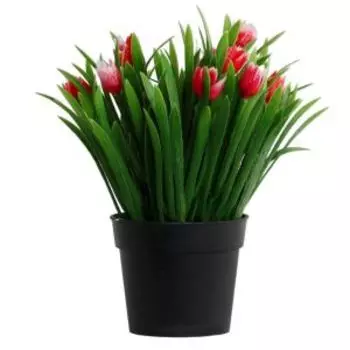 Растение искусственное в горшке Тюльпаны и зелень, 9х18 см