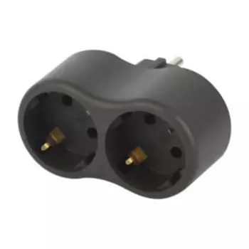 Разветвитель электрический двойник ЭРА, с заземлением, 16 А, черный