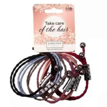 Резинка для волос Queen Fair Делия, 6 шт, 5 см, бусинки/блеск