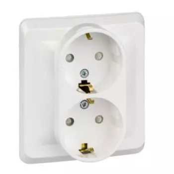 Розетка двойная Этюд SCHNEIDER, с заземлением, с подсветкой, со шторкой, белая