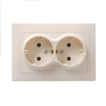 розетка двойная с заземлением без шторок бежевая в сборе ИЭК, Кварта, 7936503