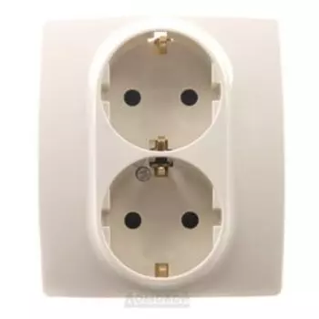 Розетка ЭРА 12 двойная, с заземлением, со шторками, слоновая кость