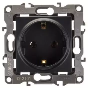 Розетка ЭРА 12 одинарная, с заземлением, без шторок, антрацит