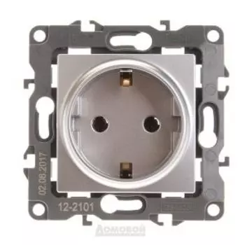 Розетка ЭРА 12 одинарная, с заземлением, без шторок, алюминий