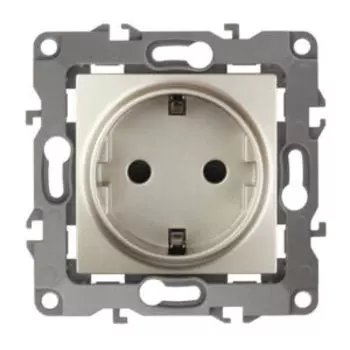 Розетка ЭРА 12 одинарная, с заземлением, без шторок, шампань