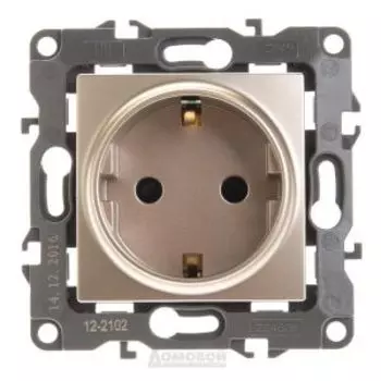 Розетка ЭРА 12 одинарная, с заземлением, со шторками, шампань