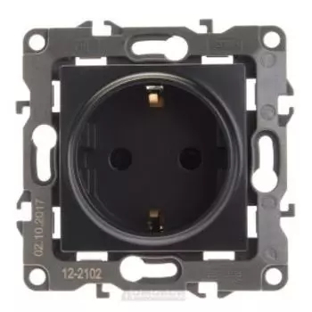 Розетка ЭРА 12 одинарная, с заземлением, со шторками, антрацит