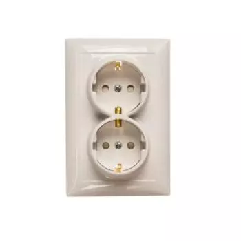 Розетка Селена двойная, с заземлением, со шторками, слоновая кость