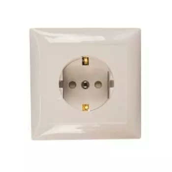 Розетка Селена, с заземлением, со шторками, слоновая кость