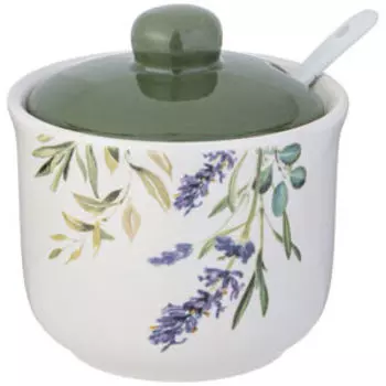 сахарница AGNESS Лаванда 10х9,5 см, 300 мл, с ложкой, керамика