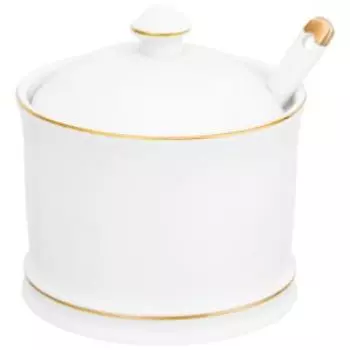 Сахарница Elan Gallery Белая с золотом, 9х10 см, 250 мл, с ложкой, фарфор