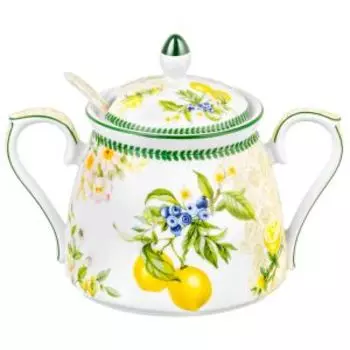 сахарница ELAN GALLERY Лимоны 450 мл, с ложкой, фарфор