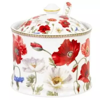 Сахарница Elan Gallery Маки, 9х10 см, 250 мл, с ложкой, фарфор