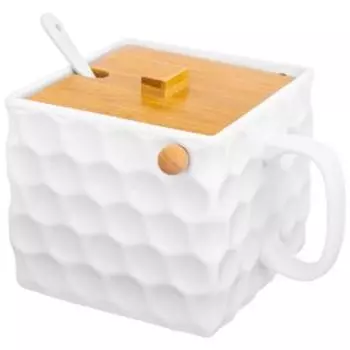 Сахарница Elan Gallery Соты, 1.2 л, с ложкой, фарфор/бамбук