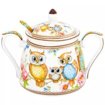 Сахарница Elan Gallery Совушки, 450 мл, с ложкой, фарфор
