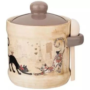 Сахарница с ложкой Agness Парижские коты, 400 мл, керамика