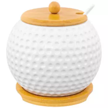 Сахарница Сфера с ложкой на подставке, 15 см, фарфор/бамбук