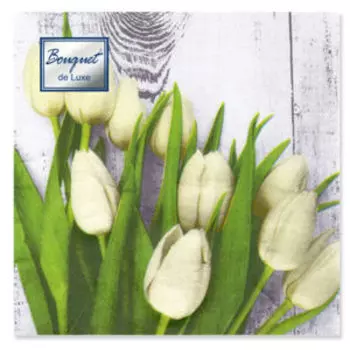 Салфетки бумажные Белые тюльпаны, 3 слоя, 25 шт, 24 см