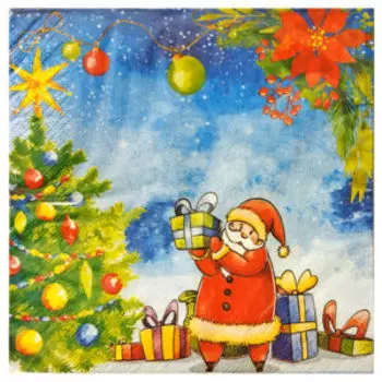 Салфетки бумажные Дед Мороз с подарками, 3-сл, 33 см, 12 шт