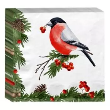 салфетки бумажные FIOLENTO Снегирь, 33х33 см, 2-сл, 16 шт