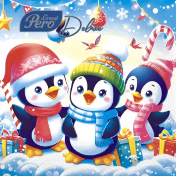 салфетки бумажные GRAND PERO DELUX ПИНГВИНЫ, 33х33 см, 3сл., 20 шт.