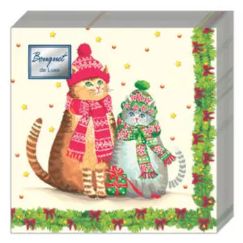 Салфетки бумажные Новогодние друзья, 3-сл, 24 см, 25 шт