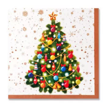 Салфетки бумажные Новогодняя ель на белом, 3-сл, 24 см, 25 шт