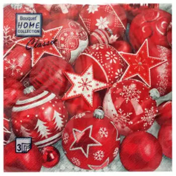 Салфетки бумажные Новогодняя композиция красная, 3-сл, 33 см, 20 шт